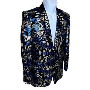 After Midnite Sequin Blazer Blue Black Silver Shiny Tuxedo Dress Coat Men's XS